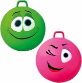 2x stuks speelgoed Skippyballen met funny faces gezicht groen en roze 65 cm - Buitenspeelgoed