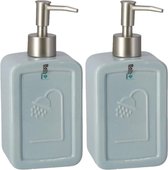 Set van 3x stuks zeeppompjes/zeepdispensers blauw keramiek 18 cm - Navulbare zeep houder - Toilet/badkamer accessoires