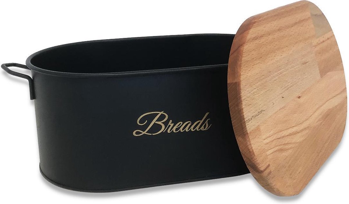Broodtrommel met snijplank broodbox brood bewaren zwart