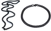 Ketting + Armband Set - Cuban Link Dikke Schakel - Zwart kleurig - 5mm - Ketting Mannen - Armband Mannen - Ketting Heren - Armband Heren - Valentijnsdag voor Mannen - Valentijn Cad