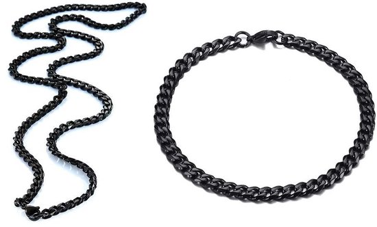 Tweet Sturen mat Ketting + Armband Set - Cuban Link Dikke Schakel - Zwart kleurig - 5mm -  Ketting... | bol.com