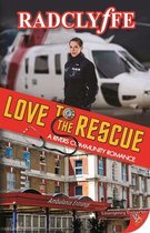 Boekomslag "Love to the Rescue" met een vrouw in doktersuniform en een helikopter en ziekenhuis.