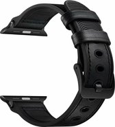 SmartphoneClip® Leer/Siliconen Bandje zwart geschikt voor Apple Watch 42mm, 44mm, 45mm, en 49 mm (alle generaties)
