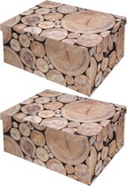 4x stuks opbergdoos/opberg box van karton met hout print 51 x 37 x 24 cm - Inhoud 45 liter - Doos met deksel en handvatten