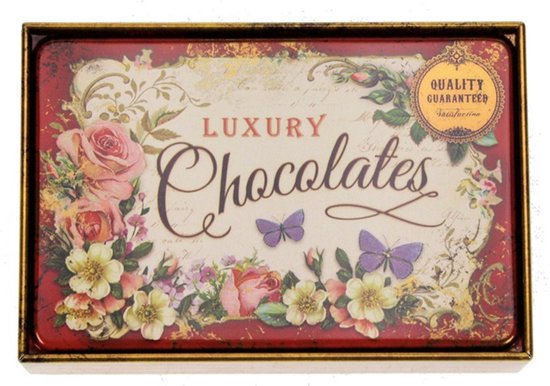 Blikje Chocolates luxury vlinder 11x7,5x4cm