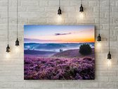 Foto op plexiglas - Lavendelveld in de mist - Foto aan de wand - Natuurlandschap - 60 x 40 cm