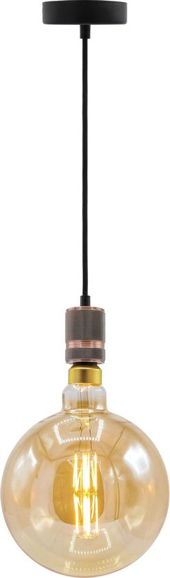 Industriële rosé gouden snoerpendel - inclusief XXXL LED lamp - unieke dubbeldekker spiraal