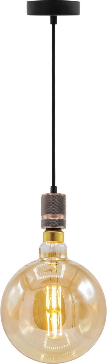 Industriële rosé gouden snoerpendel - inclusief XXXL LED lamp - unieke dubbeldekker spiraal