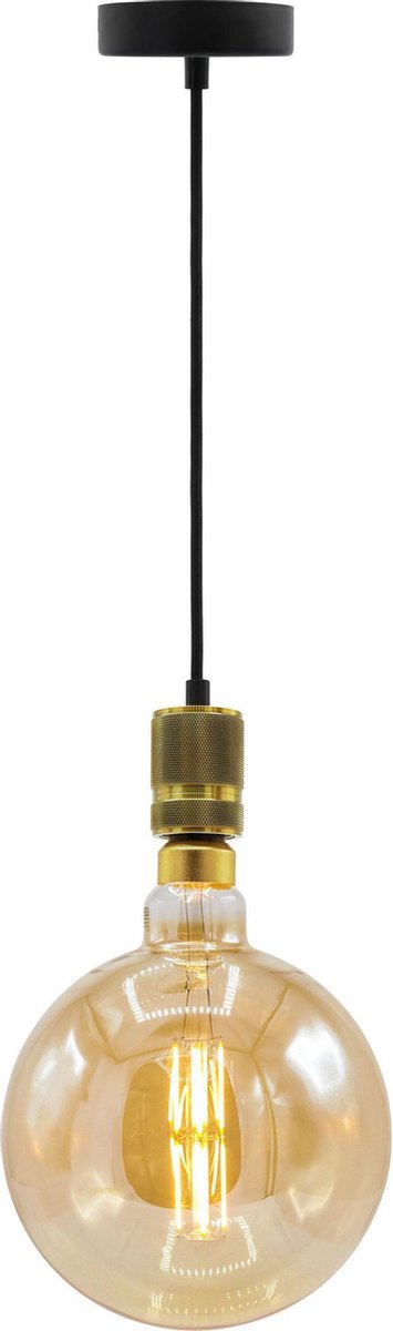 Industriële gouden snoerpendel - inclusief XXXL LED lamp - uniek dubbeldekker spiraal