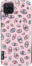 Casetastic Samsung Galaxy A12 (2021) Hoesje - Softcover Hoesje met Design - Eyes Pink Print