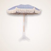 Vintage strandparasol wit met zwarte streep