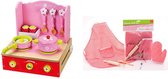 Playwood -Keuken roze fornuis opklapbaar inclusief accessoires + 5 delige kookgerei schort U krijgt 2 artikelen geleverd voor de prijs van 1
