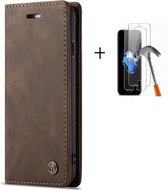GSMNed - Leren telefoonhoesje bruin - hoogwaardig leren bookcase bruin - Luxe iPhone hoesje - magneetsluiting voor iPhone Xr - bruin - 1x screenprotector iPhone Xr