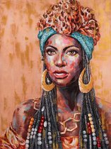 Schilderij op canvas met Afrikaanse vrouw met tulband.