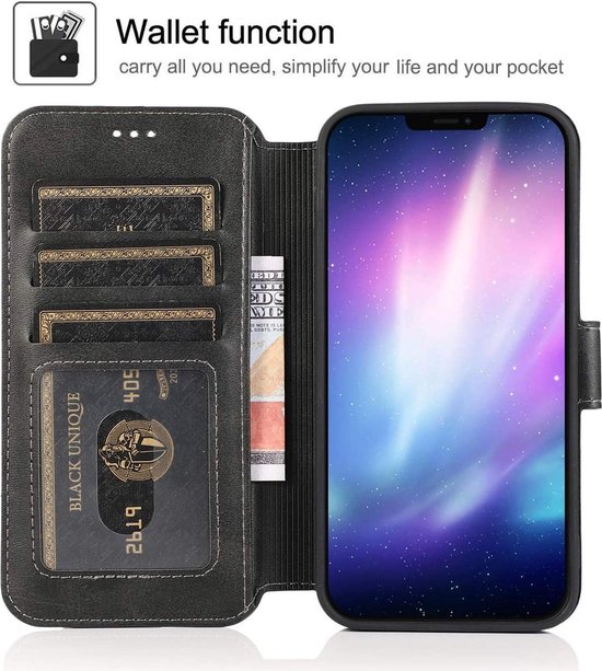 Geschikt voor Apple iPhone 12 Bookcase | Zwart | Pasjeshouder Hoesje | Portemonnee