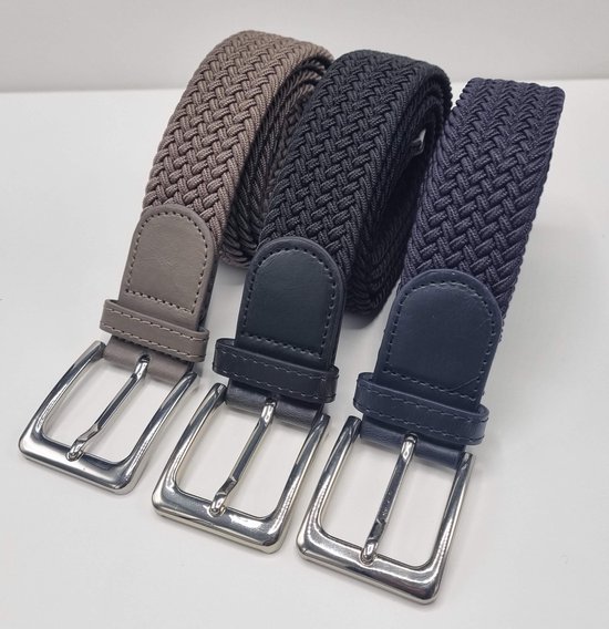 3 pack deal - Elastische broekriem  Stretch riem  Vlecht riem Gevlochten riem  Elastiek riem - unisex - Kleur   1-Blauw 2-Zwart 3-Kaki