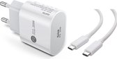DrPhone PDTC2 - 20W Thuislader + 2 Meter USB-C naar USB C FastCharge PowerDelivery (PD) kabel voor o.a Samsung Android S21/S22 Note20 etc