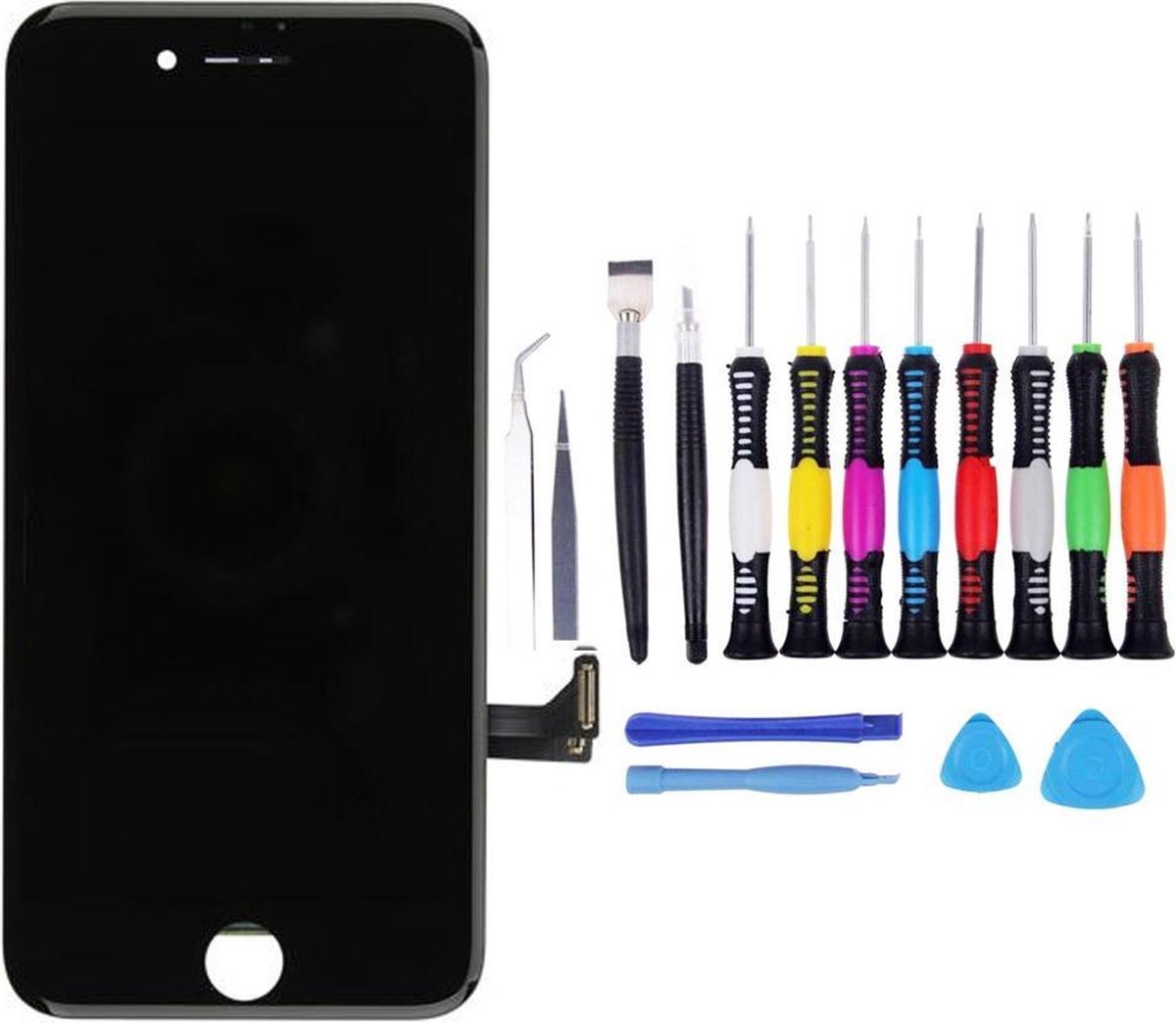 Voor iPhone 7 LCD Scherm zwart - met 16-delig professionele reparatiekit
