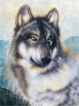 BWK Diamond Paintings - Hoofd van Wolf - 40x30cm(35x25cm) - Volledig pakket - Diamond Painting met Ronde Steentjes