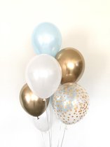 Huwelijk / Bruiloft - Geboorte - Verjaardag ballonnen | Lichtblauw / Blauw - Goud - Off-White / Wit - Transparant - Polkadot Dots | Baby Shower - Kraamfeest - Fotoshoot - Wedding -