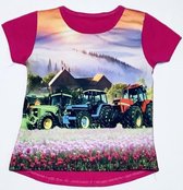 S&c t-shirt met tractor - meisjes - fuchsia - maat 110/116 (6 jaar)