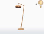 Vloerlamp - PALAWAN - Bamboe Voetstuk - Naturel-Zwarte Kap (40x15cm) - Met LED-lamp