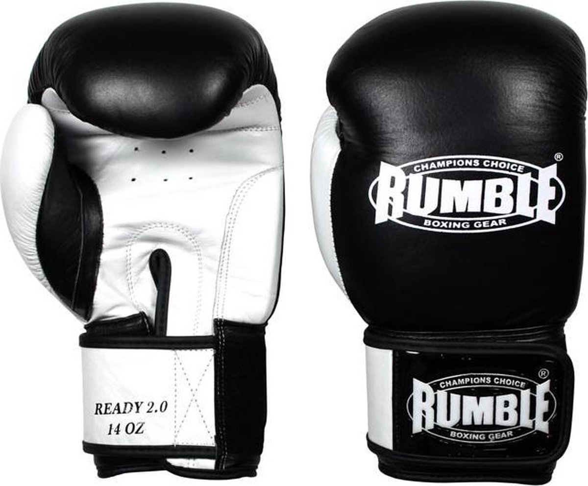 Rumble Ready 2.0 Leer (kick)bokshandschoen Zwart-Wit 16 Oz