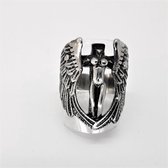 Stoer edelstaal Angel wing ring, design gedetailleerde ring. in maat 20. Ook zeer geschikt als duimring.