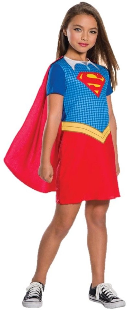 Rubies - Superwoman & Supergirl Kostuum - Superdupersterke Supergirl - Meisje - Blauw, Rood - Maat 116 - Carnavalskleding - Verkleedkleding