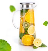 Pichet à eau en Verres MÊZON® - Carafe à eau pour eau de fruits - Carafe multifonctionnelle - Pichet avec couvercle - Capacité 1,5L