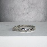 Saya Jewelry Design Leren armband in de kleur Beige White Pailletes Bronze met haaksluiting