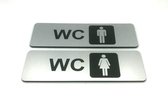 Deurbordje - WC bordje - WC - Toiletbord - Bordje - RVS Look - Pictogram - Dames Heren – Vrouw - Man – Set van 2 - Zelfklevend - 150 mm x 50 mm x 1,6 mm - 5 Jaar Garantie