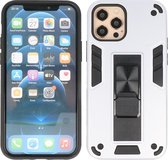 iPhone 12 - iPhone 12 Pro Hoesje - Tough Armor Hardcase - Telefoonhoesje Met Standfunctie - Bestcases Backcover - Zilver