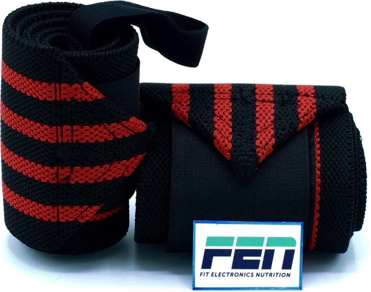 Fen Weightlifting Straps Extra Stevig zwart met rode strepen â€“ extra stevige wrist straps â€“ one size â€“ geschikt voor crossfit, weightlifting en powerlifting