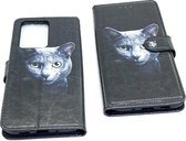 Samsung Galaxy S20 Plus Zwart kat Print Portemonnee Kunstleer Luxe Wallet Case -TPU  hoesje met pasjes Flip Cover - Boek  beschermend Telefoonhoesje