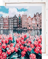 Tulpen aan Amsterdamse gracht - Schilderen op nummer - Met frame - 40x50 cm