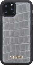 iPhone 11 Pro hoesje - Leer Krokodillenprint grijs - BYVIGOR