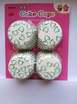 Cupcake Vormpjes Papier - Muffin Vormpjes - 100 Stuks - Diameter 5 cm - Wit met Groene Hartjes