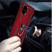 Apple iPhone 12 / iPhone 12 Pro Rood Shockproof Militairy Hybrid Armour Case Hoesje Met Kickstand Ring -Apple iPhone 12 / iPhone 12 Pro - Extreem Stevige Anti-Shock Hard Rugged Cov