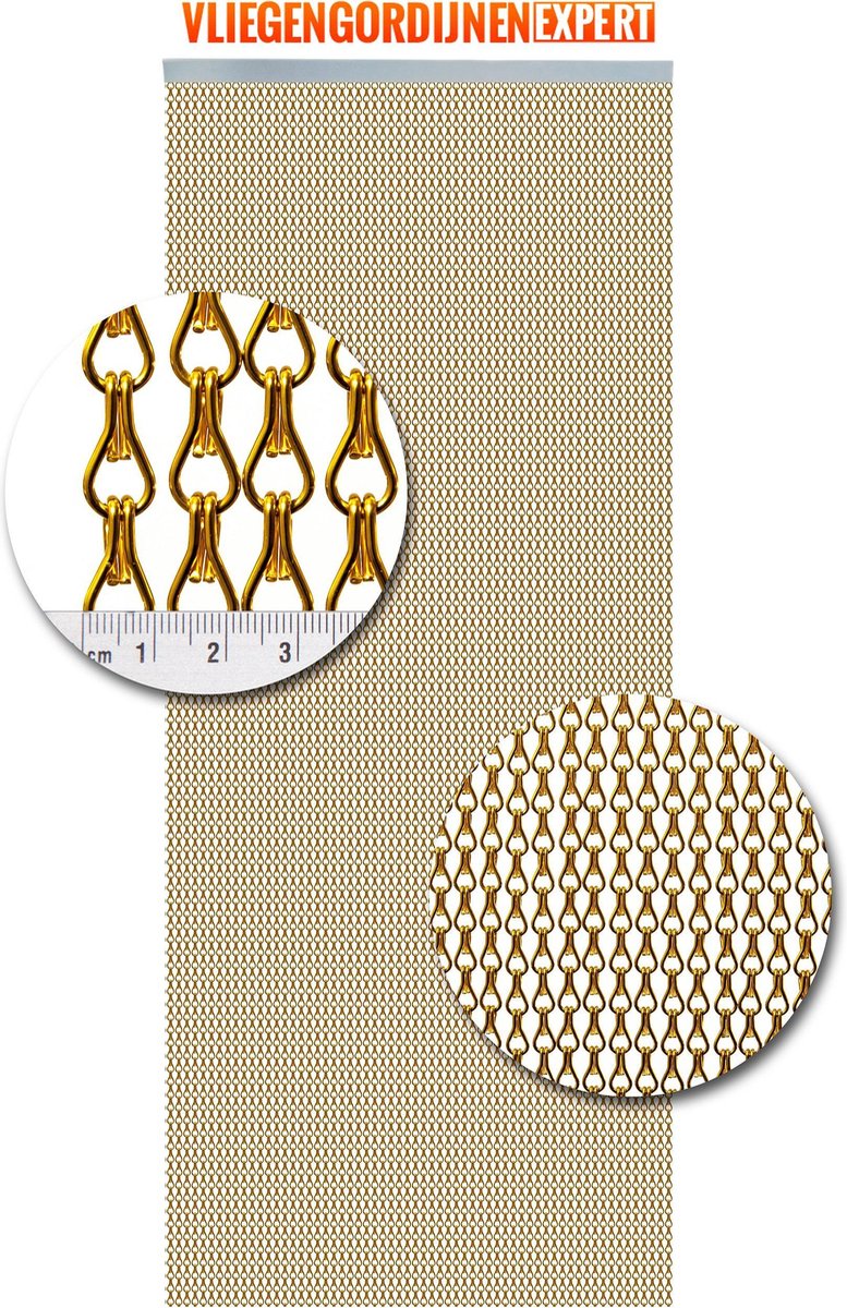 Vliegengordijnenexpert - aluminium ketting Vliegengordijn - 90x210 cm - goud