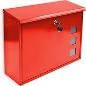 Relaxdays brievenbus metaal - wandbrievenbus gelakt - postbox - afsluitbaar - modern - rood