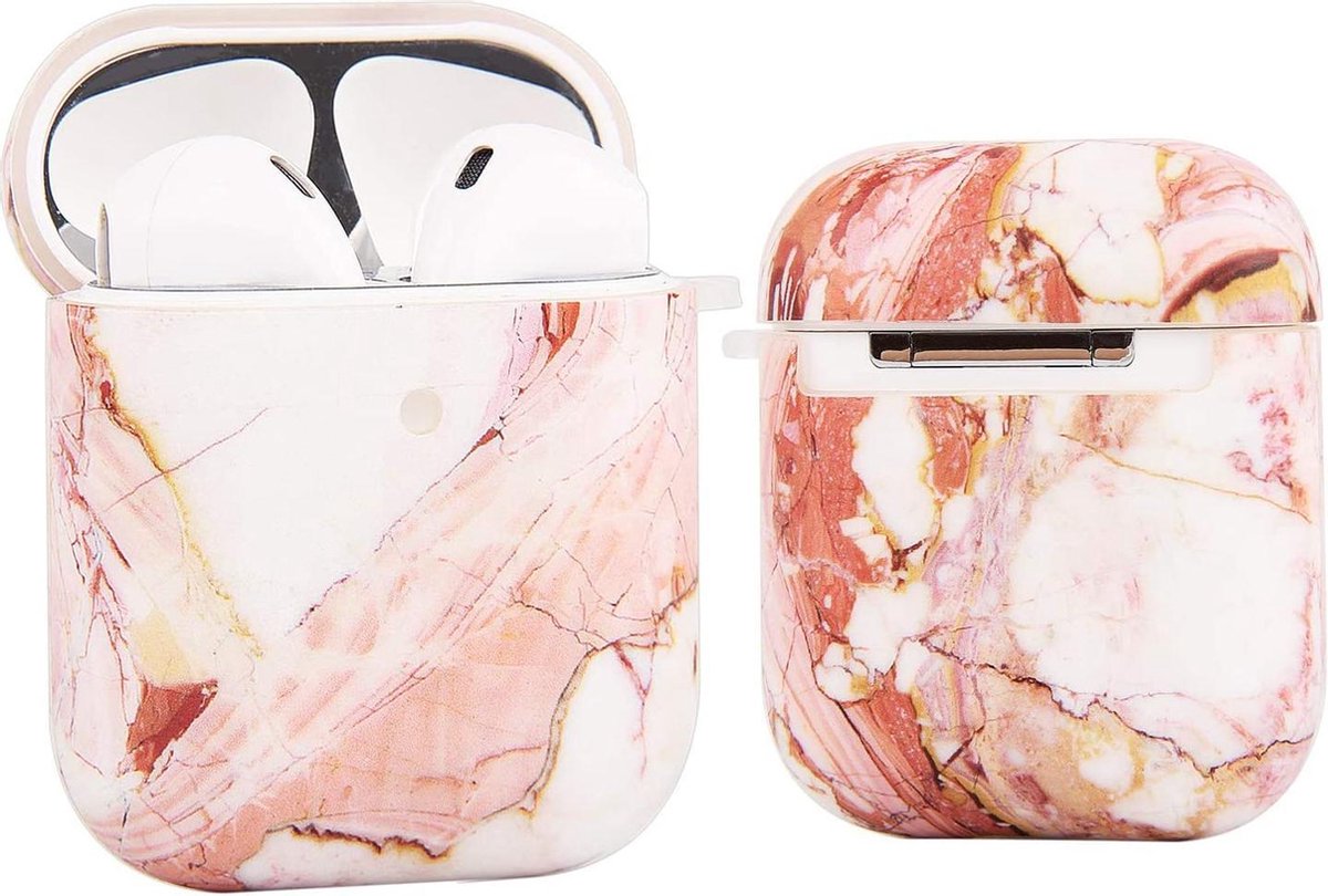 YPCd® Apple AirPods Hoesje - Roze - Marmer Hard Case