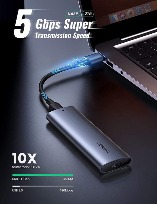 UGREEN M.2 Externe behuizing NGFF USB C 3.1 Gen 1 voor harde schijf, externe behuizing