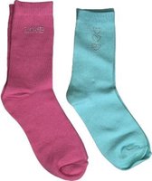 Sokken hartjes / love - Roze / Lichtblauw - Maat 35 / 38 - Set van 2 - Fashion Socks