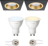 PHILIPS HUE - LED Spot Set GU10 - White Ambiance - Bluetooth - Primux Rodos Pro - Inbouw Vierkant - Mat Zwart/Goud - 93mm