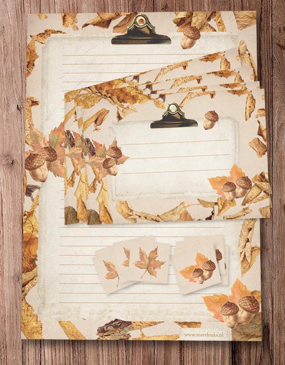 Briefpapier met enveloppen en sluitstickers - Leaves - 50 vel A4 papier - 12 enveloppen - 12 stickers