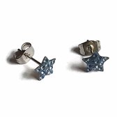 Aramat jewels ® - Ster oorbellen zweerknopjes 7mm licht blauw kristal staal zilverkleurig