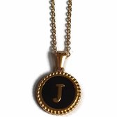 Aramat jewels -ketting-letter j- chirurgisch staal - zwart - goudkleurig-45cm - dames- rond