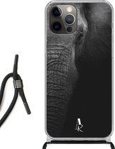 iPhone 12 Pro hoesje met koord - Elephant Black and White