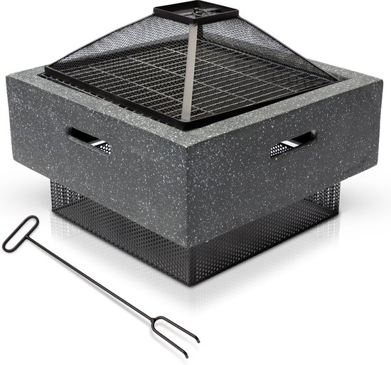 Brasero/barbecue De Jardin 'Rombo' LIVIVIO - Grille, Pare-étincelles, Métal Bronze - 66x42 Cm - Neuf